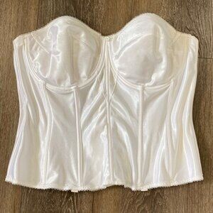 Dominique Strapless Satin Corset Bustier White Bridal Lingerie Boning & Hook